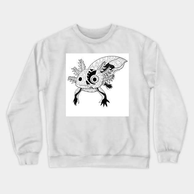 kawaii axolotl in totonac xochimilco pattern style Crewneck Sweatshirt by jorge_lebeau